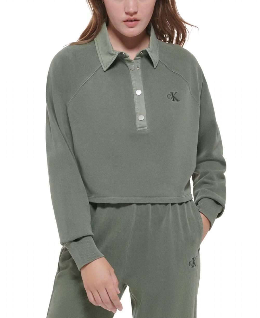 NEW CALVIN KLEIN cotton polo sweatshirt in green